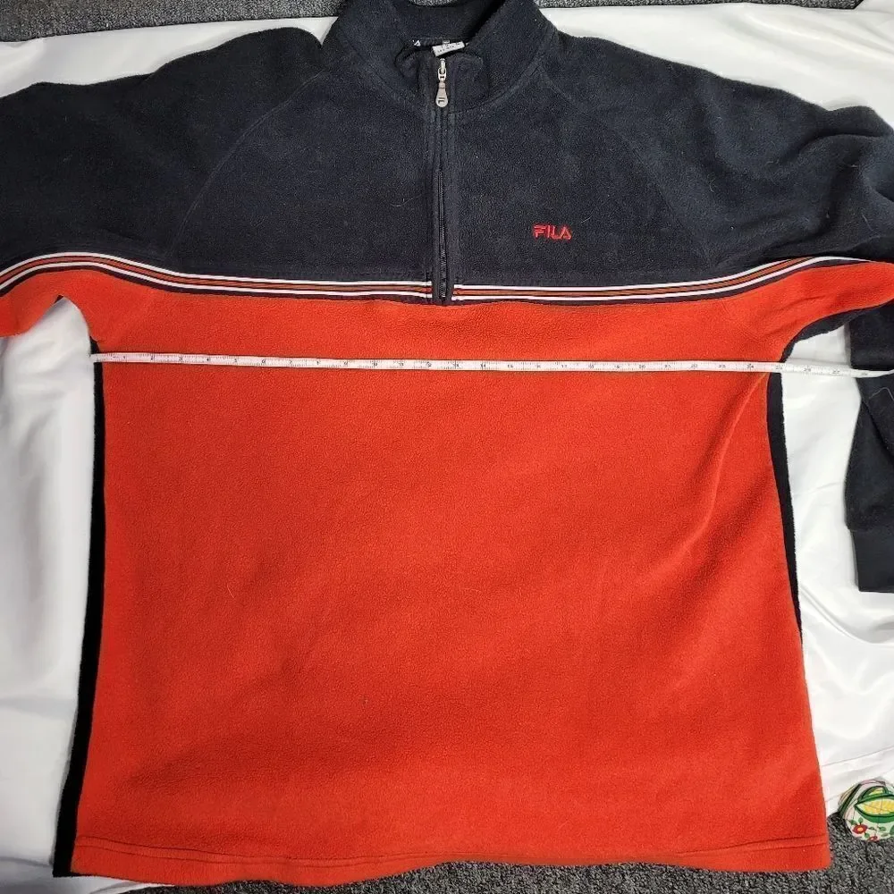 VINTAGE 90s fleece FILA black‎ and red color block quarter zip jacket unisex XL